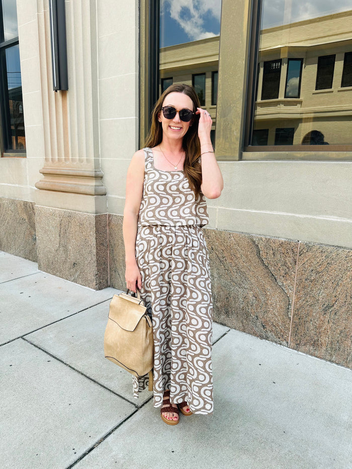 Taupe Abstract Print Tank and Skirt Set | Sienna Blu Pepper