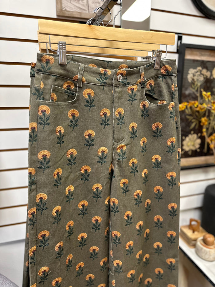 Sunflower Print Denim Pant | Sunny Entro