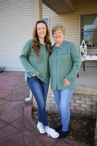 grey green long sleeve shacket