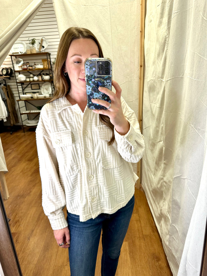 Ivory Stripe Detail Shacket | Boutique Elise Very J