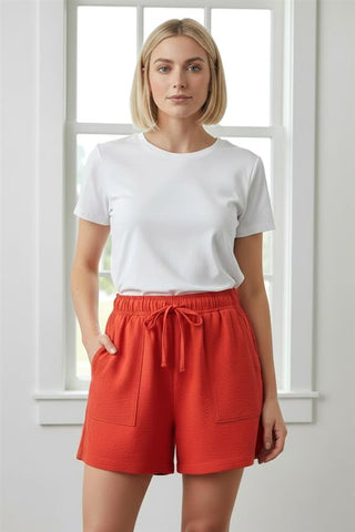Red Elastic waist with drawstring shorts, staccato