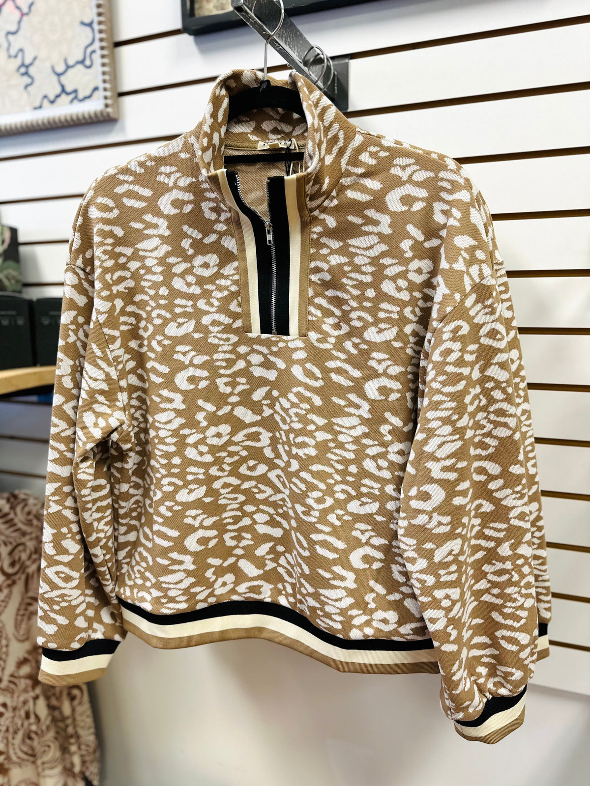 Taupe Leopard Print Quarter Zip Sweatshirt | Shaylee Jodifl