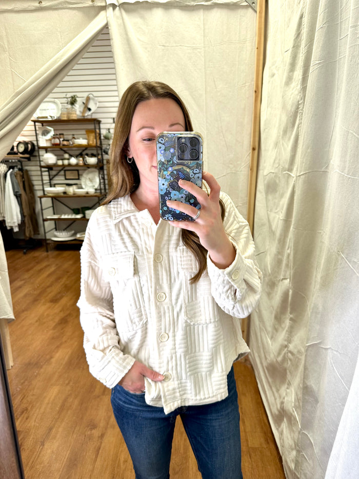 Ivory Stripe Detail Shacket | Boutique Elise Very J