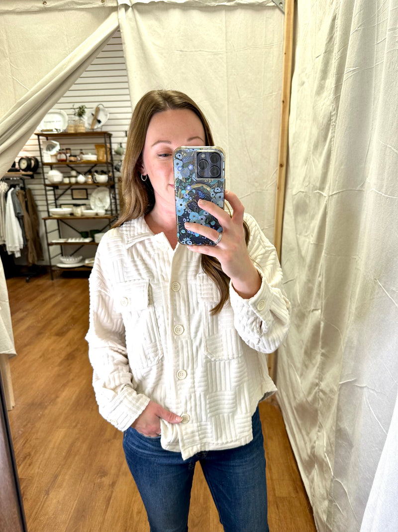 Ivory Stripe Detail Shacket | Boutique Elise Very J