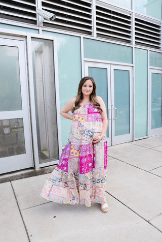 Purple Pink and Yellow Mixed Print Maxi Dress | Mallory Jodifl