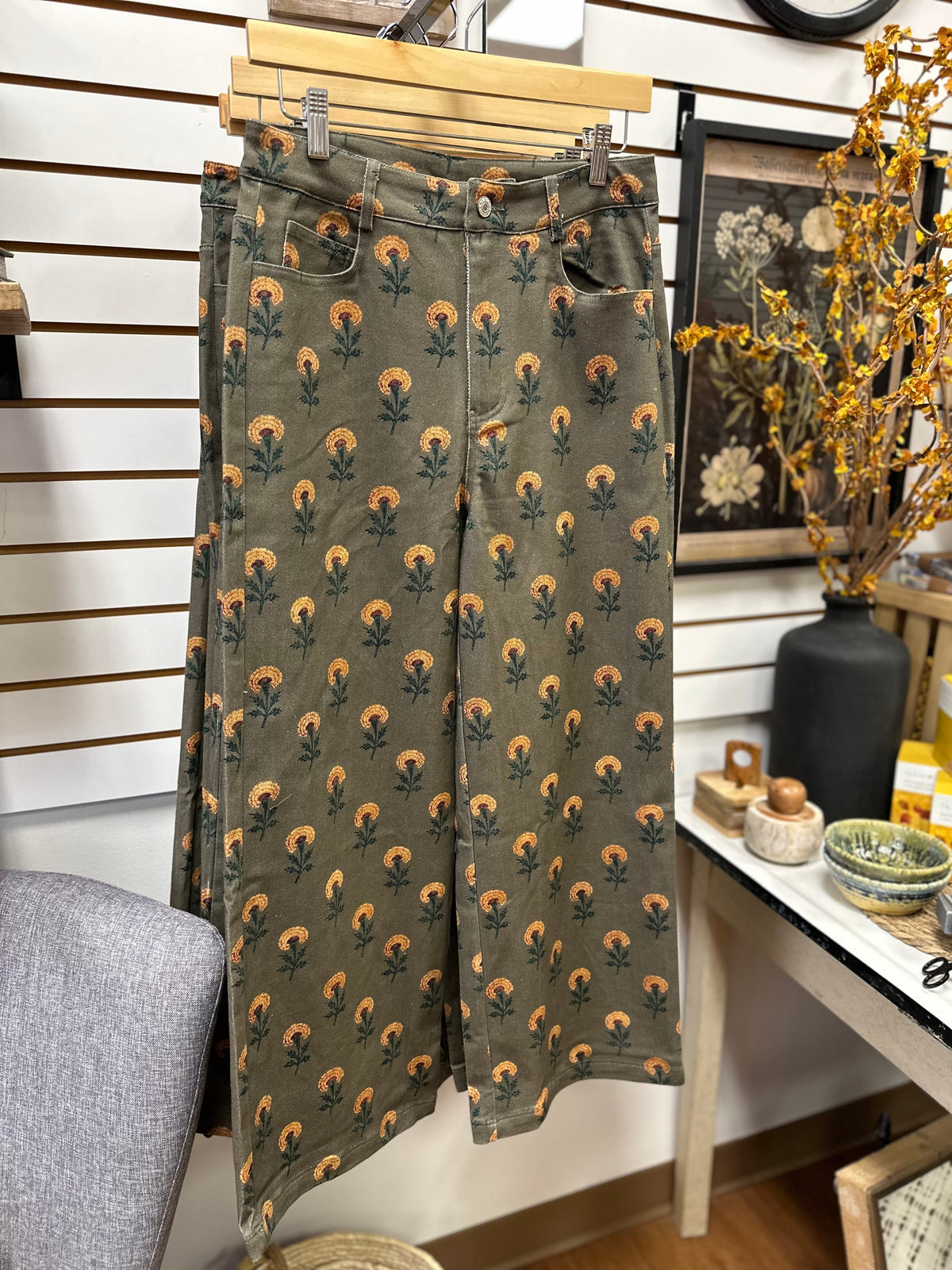 Sunflower Print Denim Pant | Sunny Entro