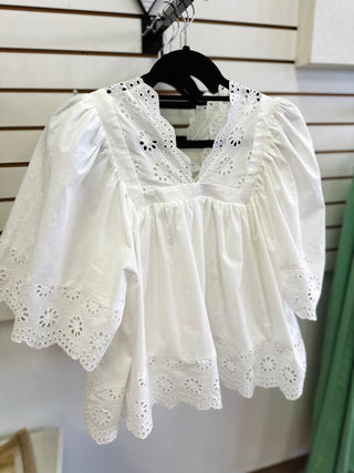 White Eyelet Floral Detail Peasant Top | Penelope Hyfve