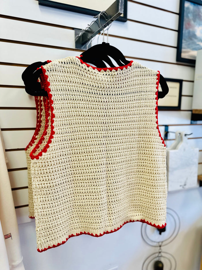 Cream and Red Crochet Vest | Vanessa Gilli