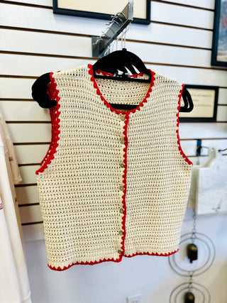 Cream and Red Crochet Vest | Vanessa Gilli