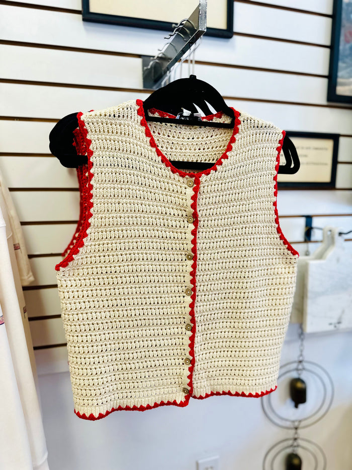 Cream and Red Crochet Vest | Vanessa Gilli