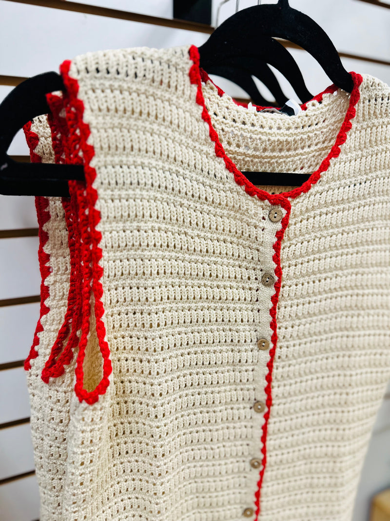 Cream and Red Crochet Vest | Vanessa Gilli