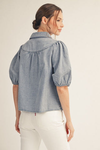 Denim Puff Short Sleeve Top | Payton Jodifl