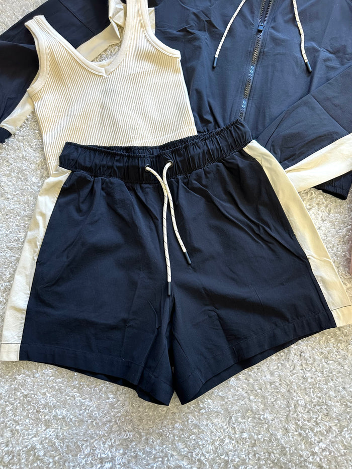 Black Stripe Detail Active Shorts | Boutique Elise | Kara Mono b