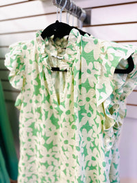 Oatmeal and Green Floral Print Sleeveless Top | Gracie Staccato