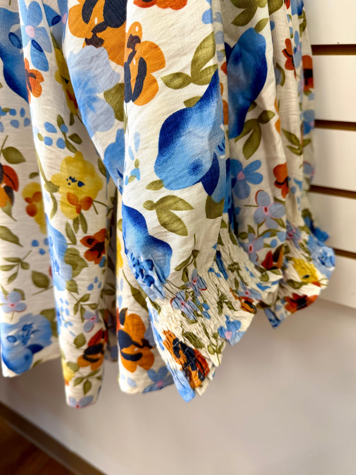Blue Floral Print 3/4 Sleeve Blouse | Blair Staccato