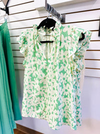 Oatmeal and Green Floral Print Sleeveless Top | Gracie Staccato