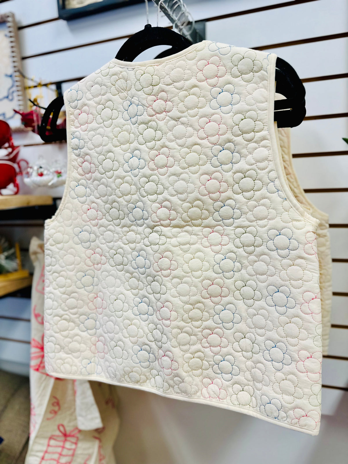 Cream and Colorful Flower Embroidery Puffer Vest | Mindy Very J