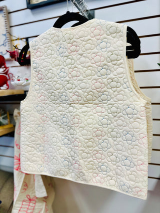 Cream and Colorful Flower Embroidery Puffer Vest | Mindy Very J