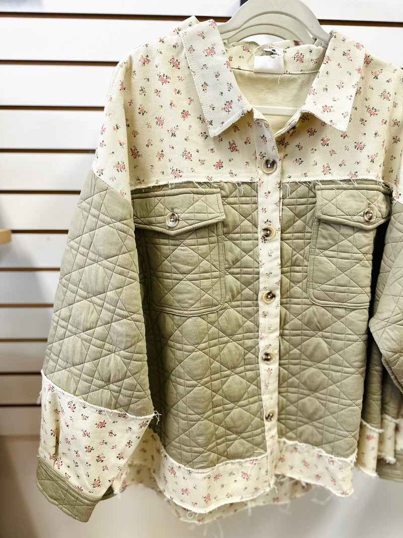 Green Floral Print Quilted Detail Jacket | Gabby Very J