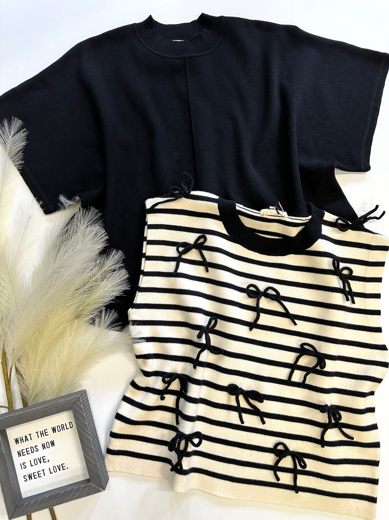 Black Stripe and Bow Detail Vest | Boutique Elise | Vanessa Entro