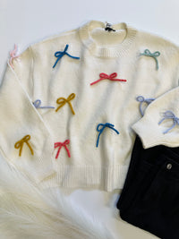 Ivory and Bright Bow Detail Sweater | Boutique Elise | Heather Dreamers