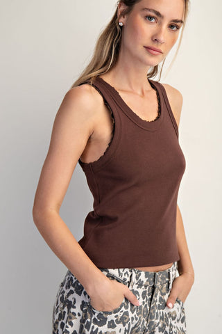 Ribbed Knit Tank Top with Lace Trim | Sadie Cotierra