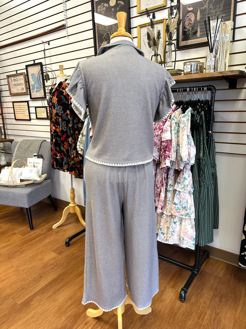 Light Grey Stitch Detail Crop Lounge Pants | Boutique Elise | Gabriella Entro