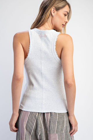 Ribbed Knit Tank Top with Lace Trim | Sadie Cotierra