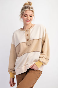 Cream Colorblock Terry Knit Pullover Sweatshirt | Boutique Elise | Krista Easel