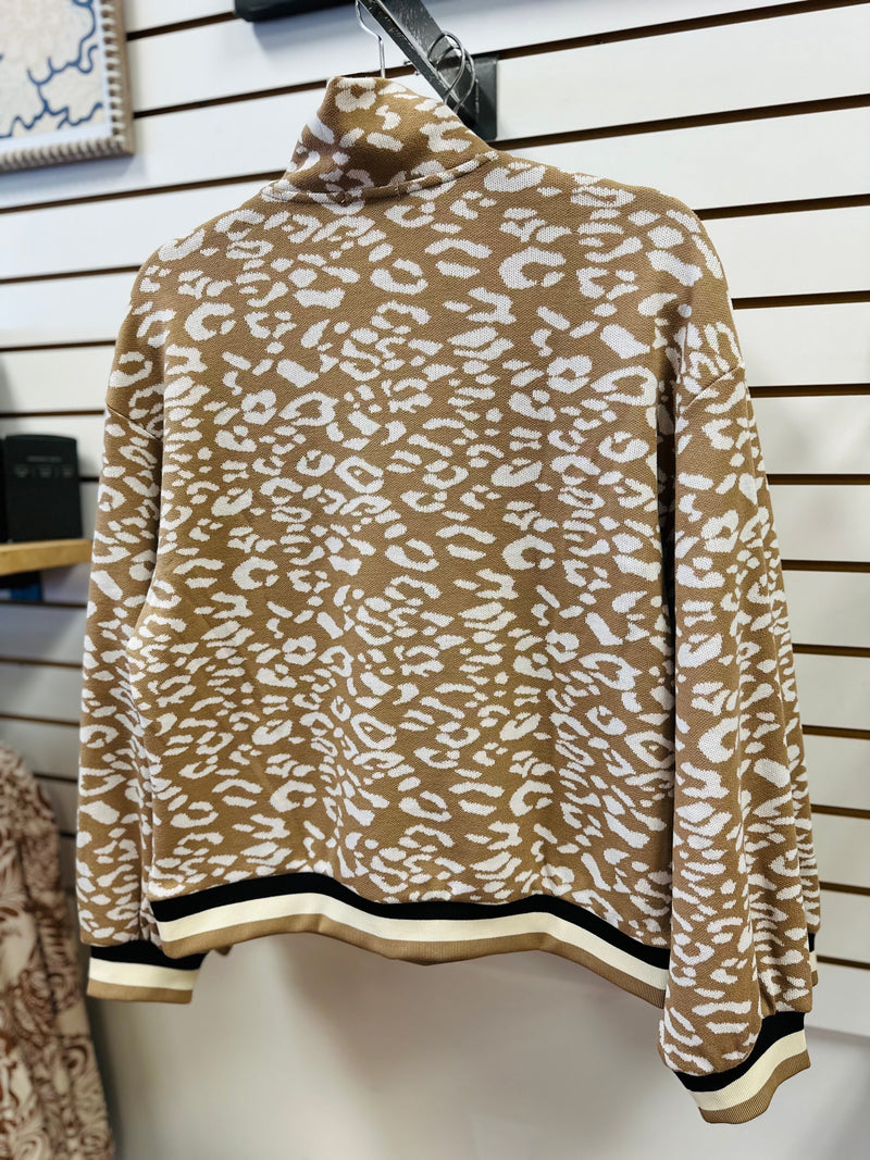 Taupe Leopard Print Quarter Zip Sweatshirt | Shaylee Jodifl