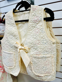 Cream and Colorful Flower Embroidery Puffer Vest | Mindy Very J