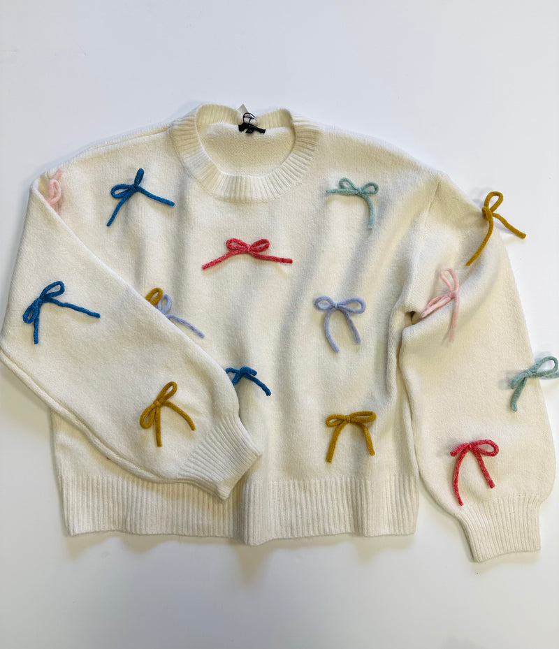 Ivory and Bright Bow Detail Sweater | Boutique Elise | Heather Dreamers