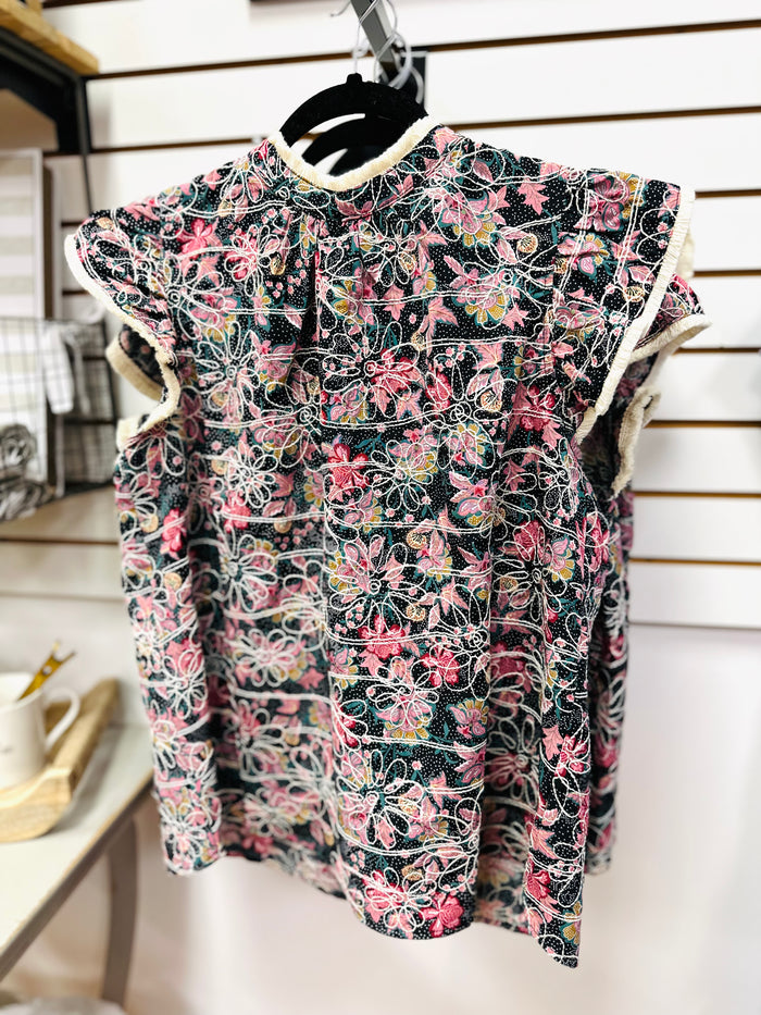 Floral Embroidered Fringe Detail Top | Emery Voy