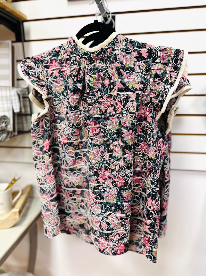 Floral Embroidered Fringe Detail Top | Emery Voy