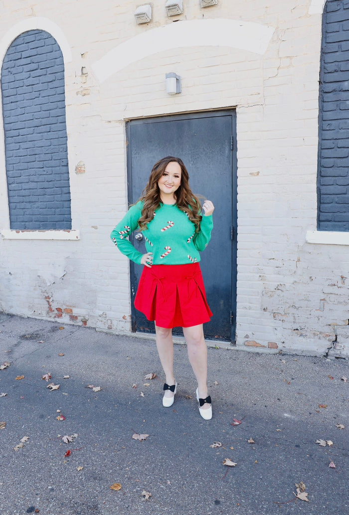 Sequin Green Candy Cane Sweater Staccato