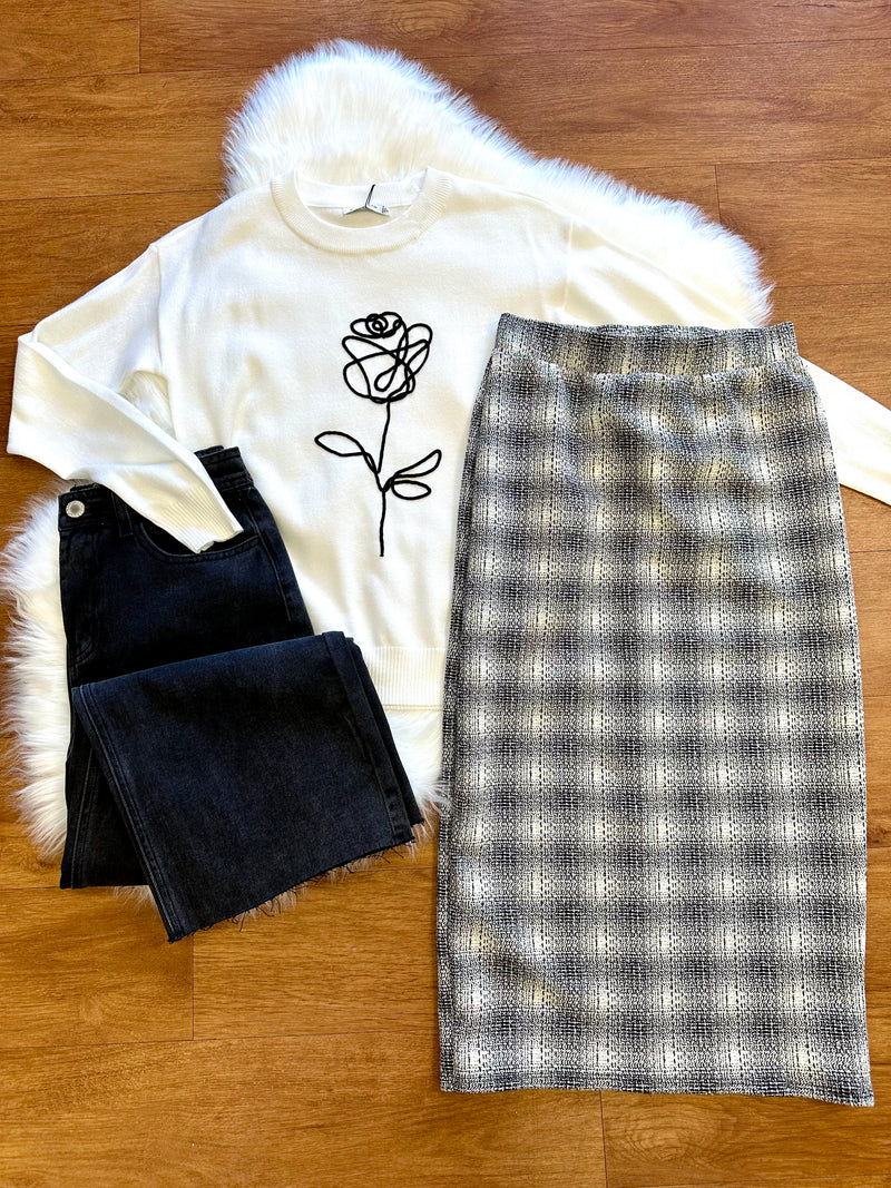 Black and Ivory Plaid Skirt | Boutique Elise | Penny Gilli