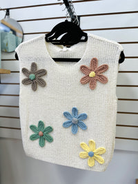Oatmeal Floral Detail Tank Top | Izzy Blu Pepper