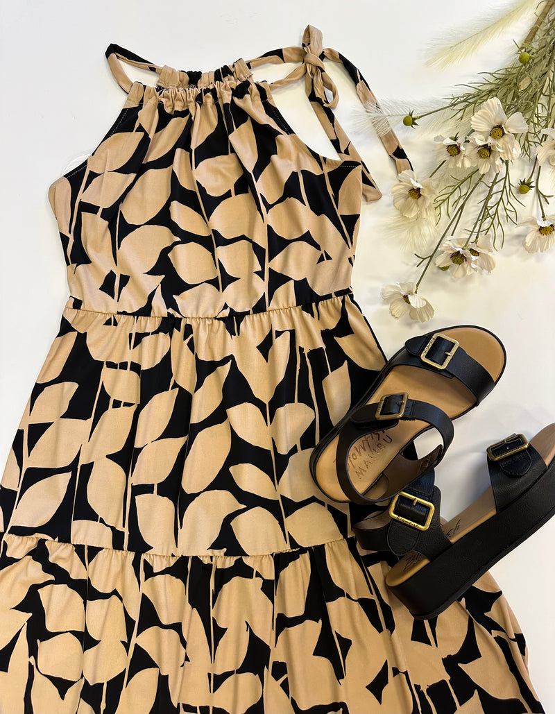 Black and Taupe Abstract Print Dress | Boutique Elise | Maria Gilli