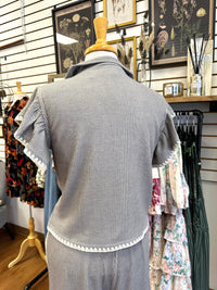 Light Grey Stitch Detail Short Sleeve Top | Boutique Elise | Brittany Entro