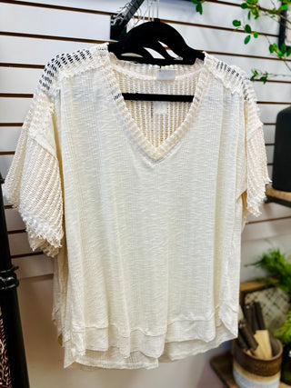 Cream Crochet Detail Short Sleeve Top | Isla Very J