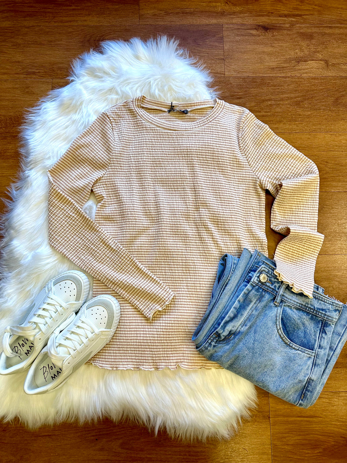 Light Orange Stripe Long Sleeve Top | Boutique Elise | Maddie Staccato