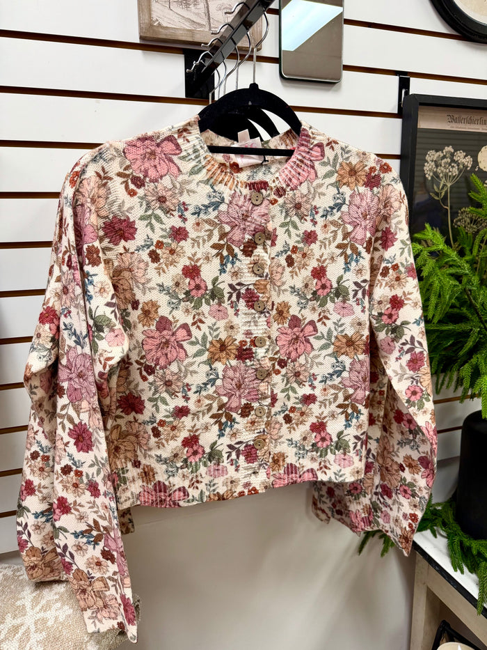 Blush Pink Floral Print Cardigan | Penelope SoMe