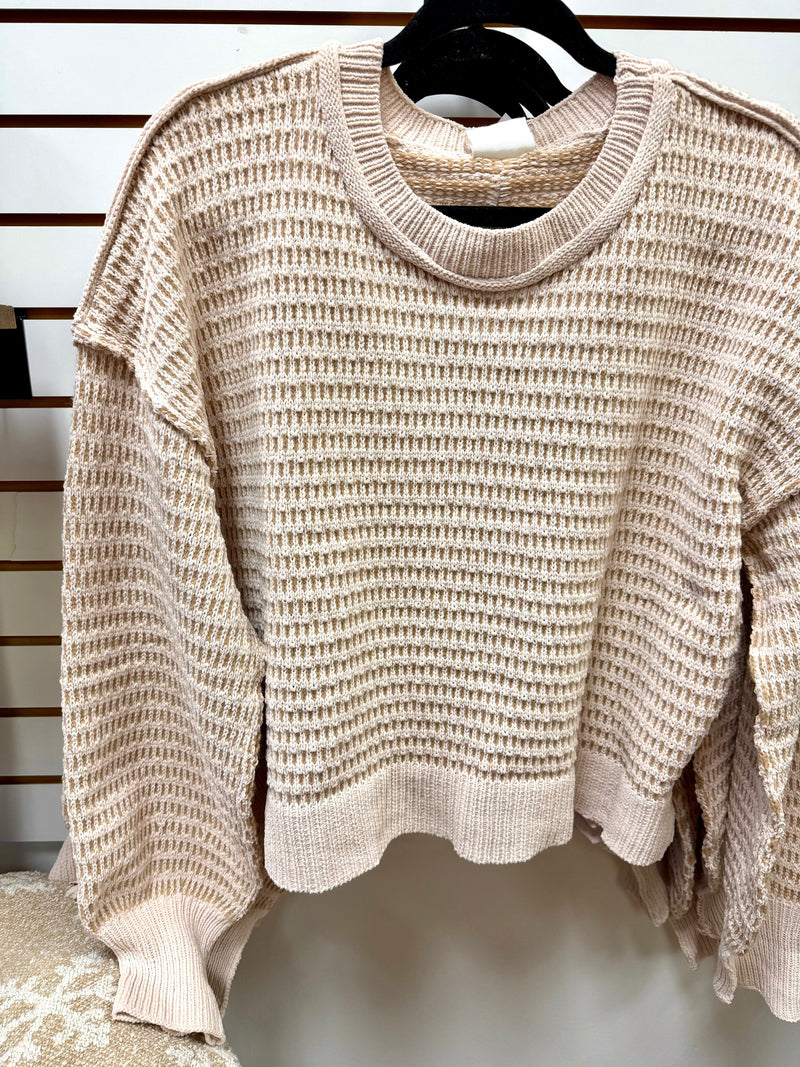 Oatmeal and Taupe Waffle Knit Sweater | Opal Very J