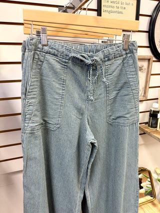 Denim Stripe Parachute Pants | Della Blu Pepper