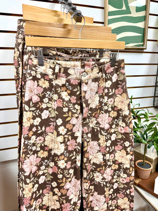 Brown and Pink Floral Print Crop Pants | Callie Entro