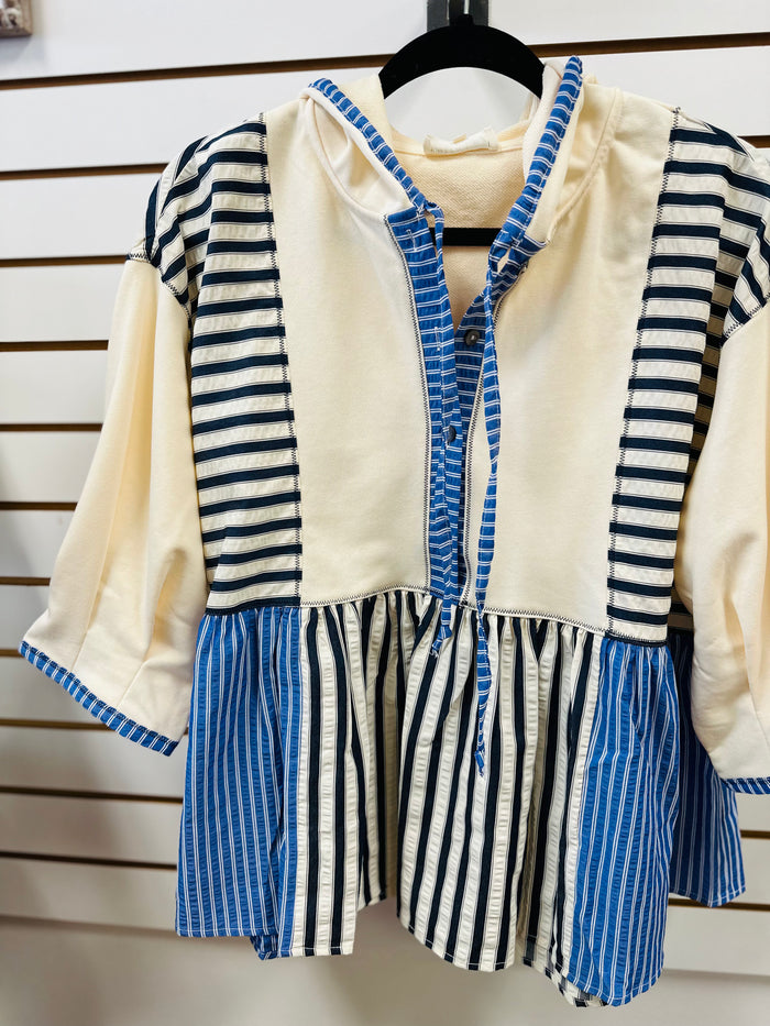 Cream Navy and Denim Stripe Top | Jade Entro