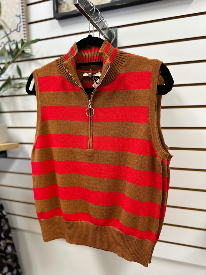 Brown and Red Stripe Sleeveless Top | Tessa Entro