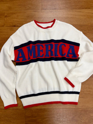 Red Navy and Off-White America Sweater | Annie Gilli