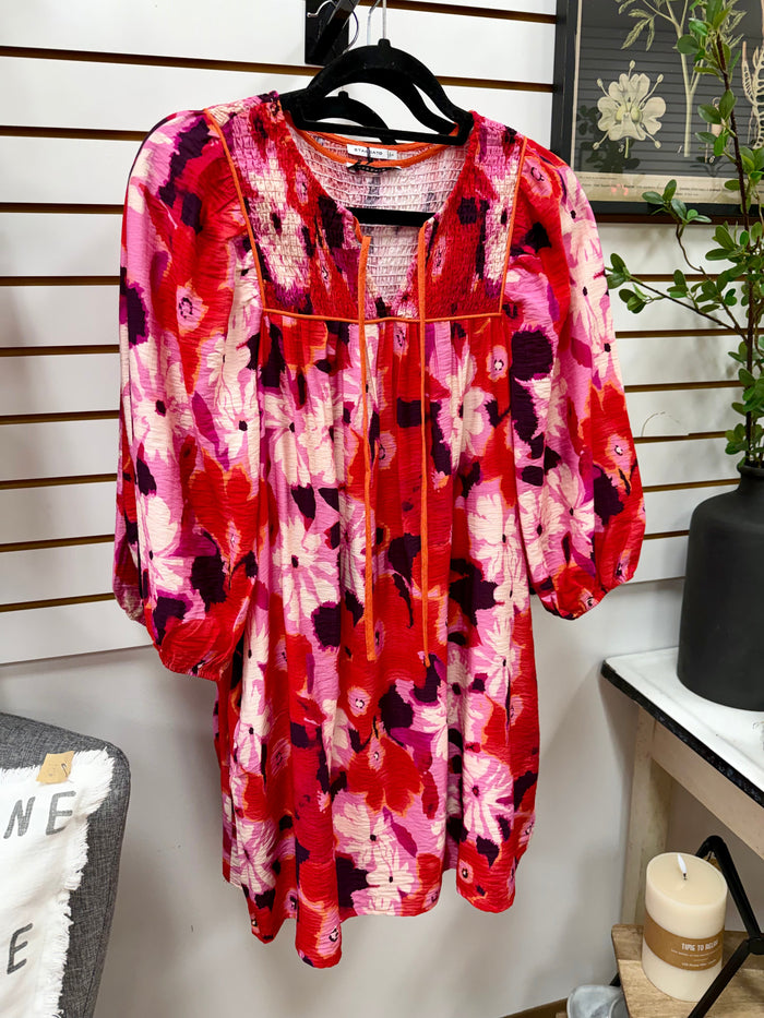 Black Pink and Red Floral Shift Dress | Belle Staccato