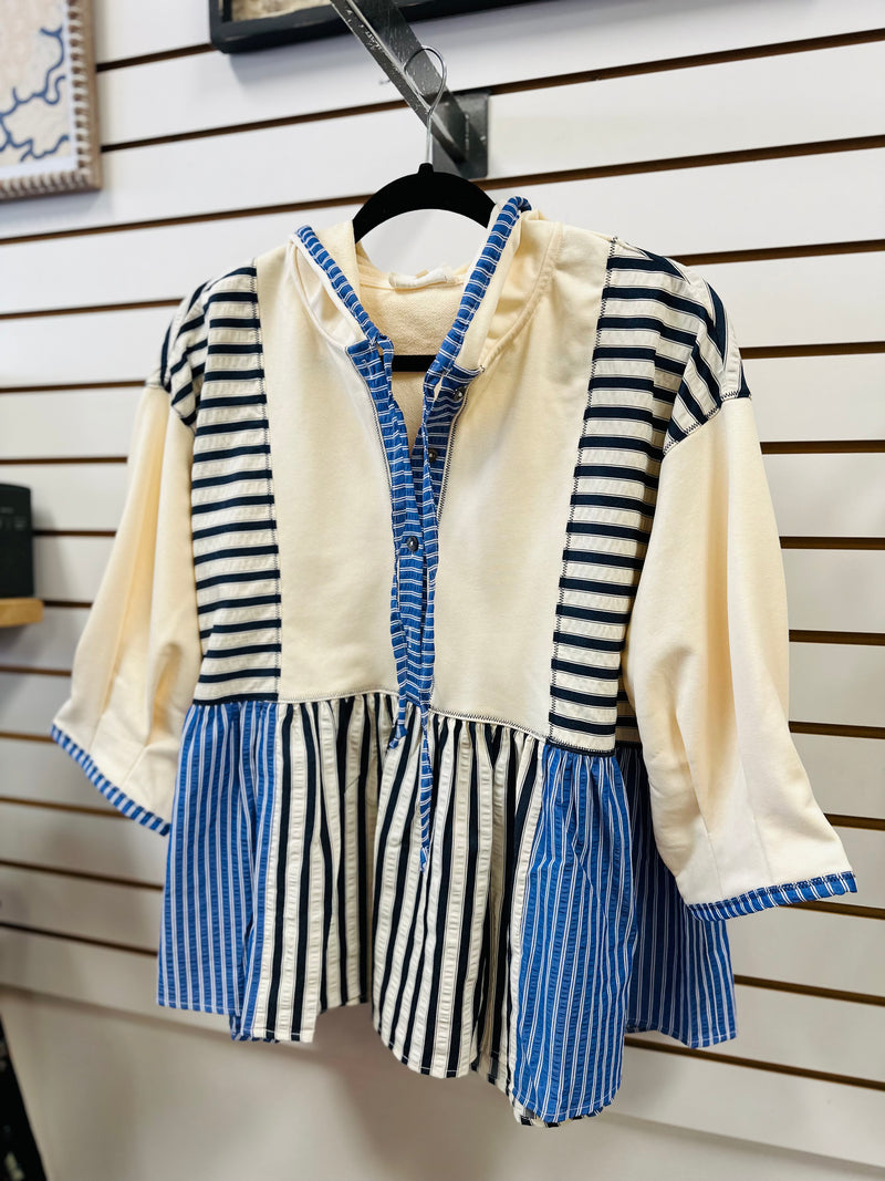 Cream Navy and Denim Stripe Top | Jade Entro